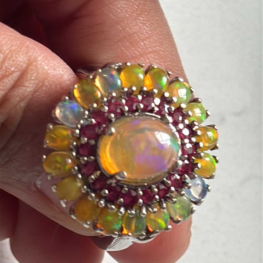 Opal And Ruby Sterling Silver Ring - image 8